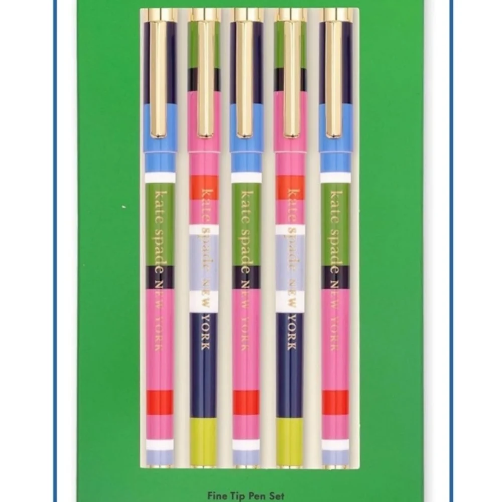 NIB Kate Spade Pen Set - Multi Striped Fine Tip Pens - Picture 1 of 3